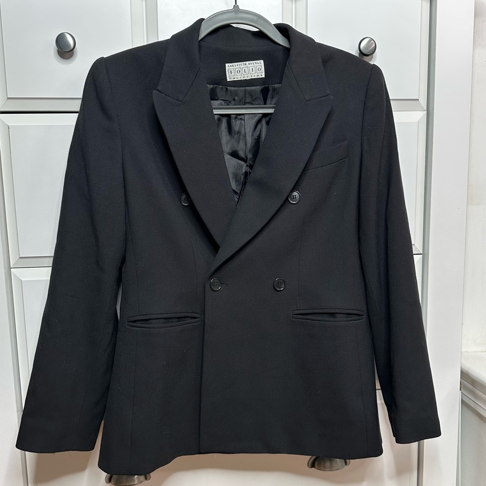VTG‼ Saks Fifth Avenue Folio Black Wool 1-Button Blazer USA Size Large